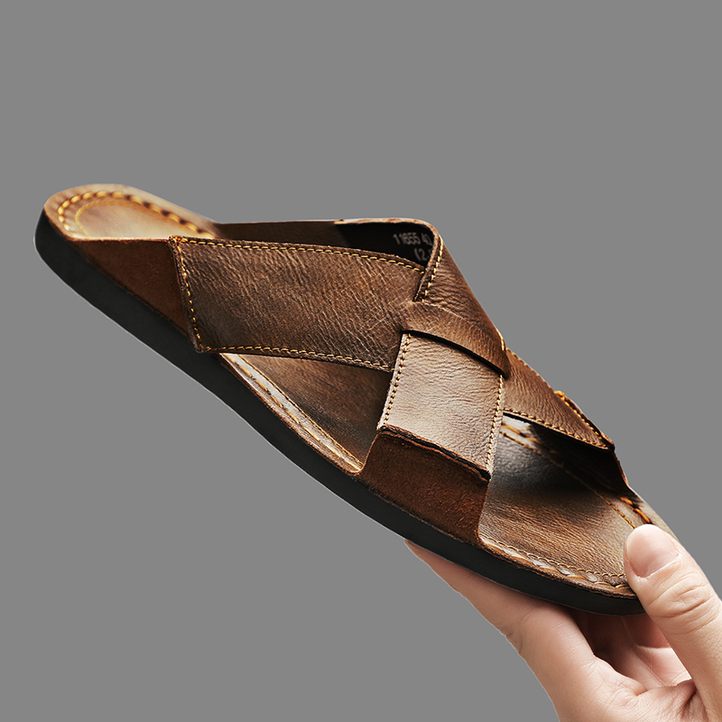 Men'S Shoes Qn - Moda Hakiki Deri Erkek Terlik Yaz