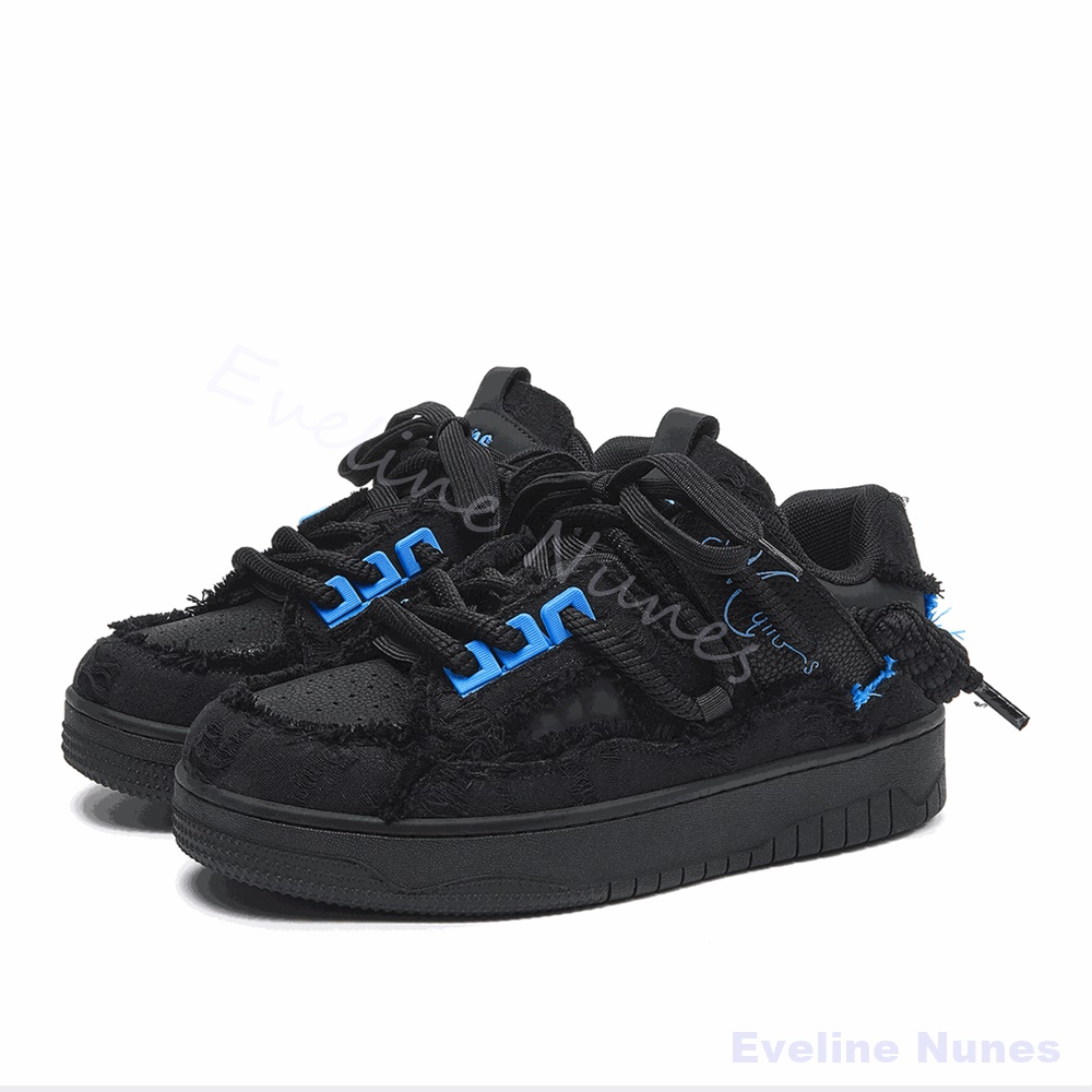 Men'S Shoes With Platform - Siyah Püsküllü Ham Kenarlı Platform Kaykay